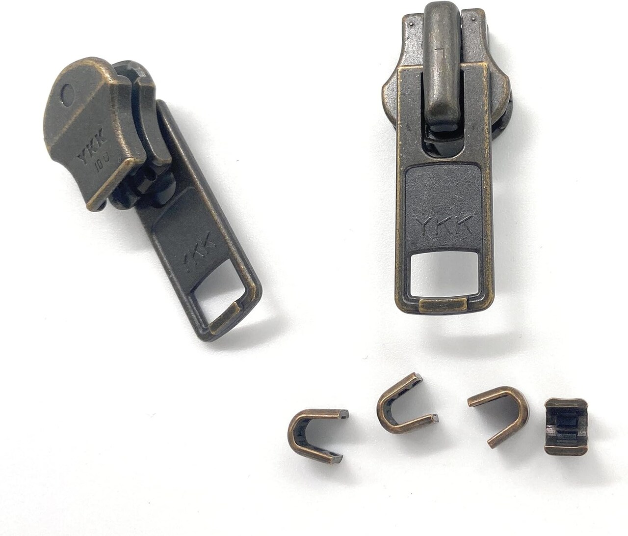 Zipper Repair Kit - #10 Heavy Duty YKK Antique Brass Jacket Zipper Sliders with Top Stops Included - Made in The United States (2 Per Pack)